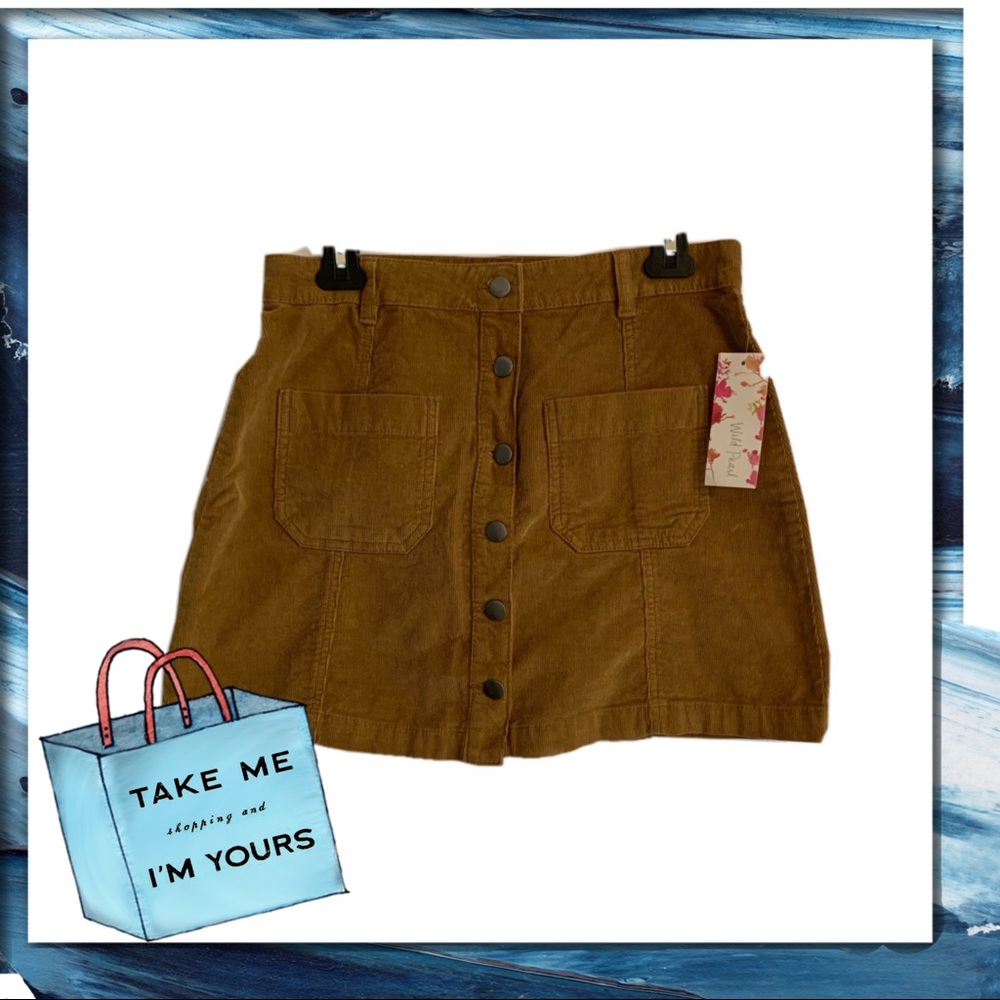 Wild Pearl Brown Corduroy Button Down Skirt